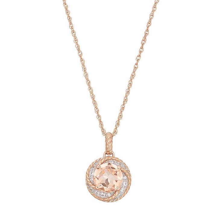 14k Rose Gold Over Silver Simulated Morganite & Lab-created White Sapphire Swirl Pendant, Women's, Size: 18, Pink