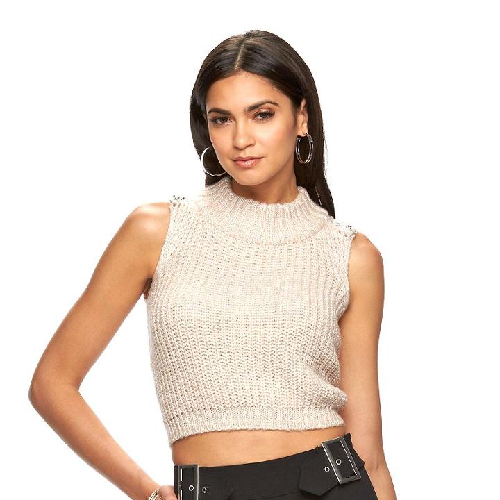 Women's Jennifer Lopez Metallic Crop Mockneck Sweater, Size: Xxl, Pink