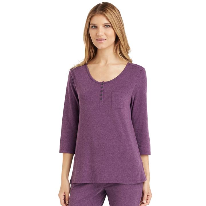 Women's Cuddl Duds Pajamas: Essential Henley Top, Size: Xl, Med Purple