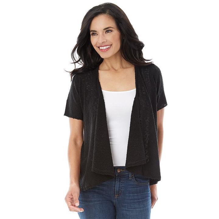 Women's Ab Studio Short Sleeve Cardigan, Size: Small, Black