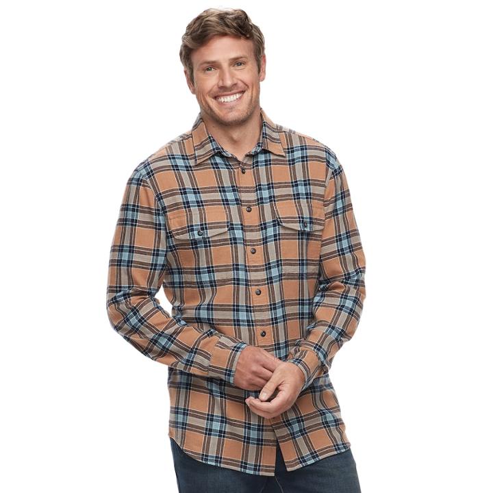 Big & Tall Sonoma Goods For Life&trade; Slim-fit Supersoft Flannel Button-down Shirt, Men's, Size: M Tall, Med Beige