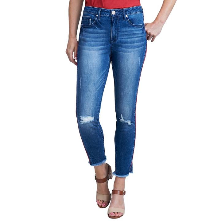 Women's Seven7 Raw-hem Midrise Skinny Ankle Jeans, Size: 10, Dark Blue