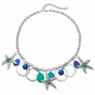 Starfish, Composite Shell & Hammered Hoop Charm Necklace, Women's, Blue