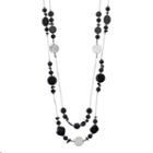 Long Black Beaded Double Strand Station Necklace, Women's, Navy
