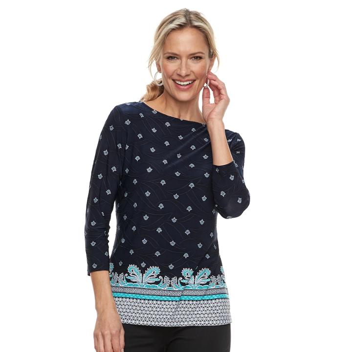Women's Croft & Barrow&reg; Jacquard Boatneck Tee, Size: Xs, Dark Blue