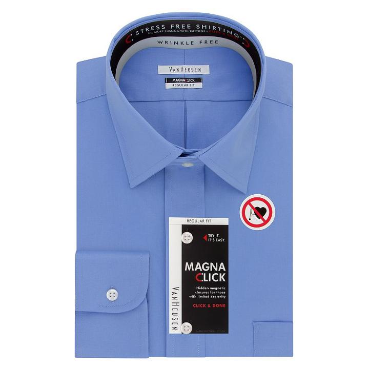 Men's Van Heusen Regular-fit Magna Click Spread Collar Dress Shirt, Size: Xl-32/33, Brt Blue