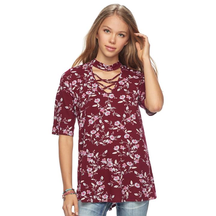 Juniors' Pink Republic Elbow Sleeve Choker Neck Top, Teens, Size: Medium, Brt Red