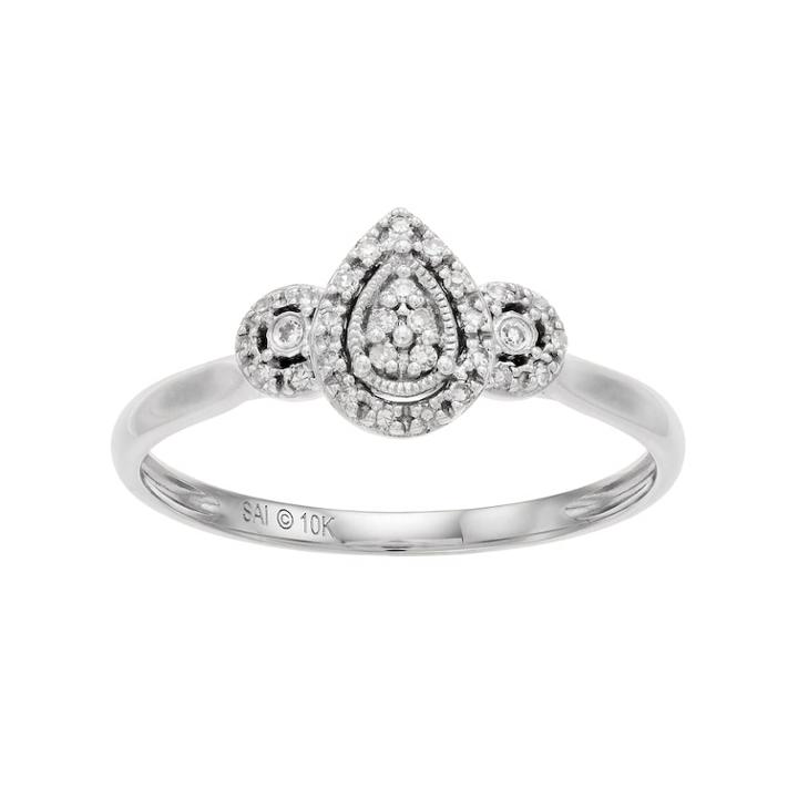 Everlasting Diamonds 10k White Gold 1/10 Carat T.w. Diamond Teardrop Cluster Ring, Women's, Size: 8