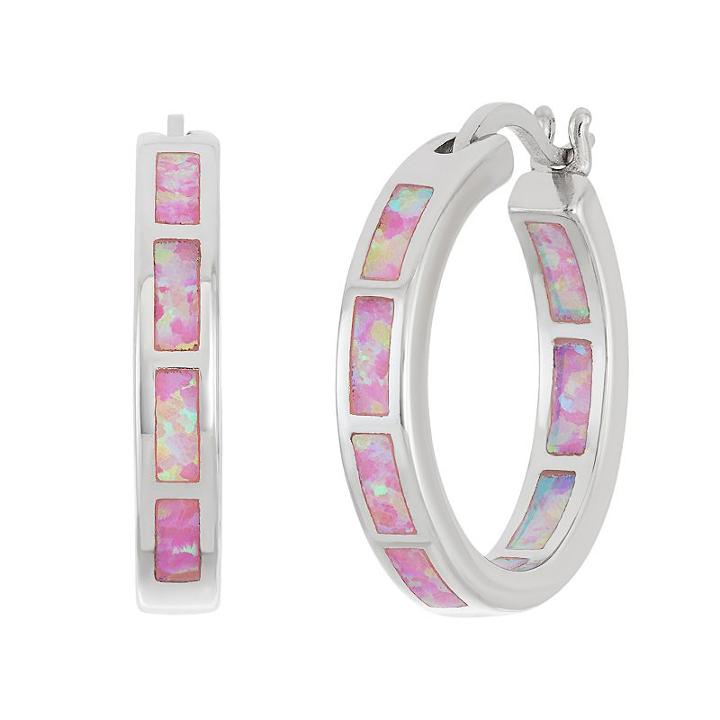 Sterling Silver Lab-created Pink Opal Inside-out Hoop Earrings, Women's