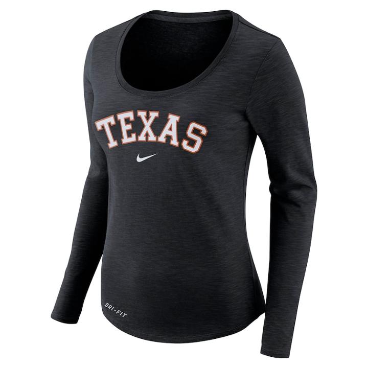 Women's Nike Texas Longhorns Slubbed Dri-fit Tee, Size: Large, Black