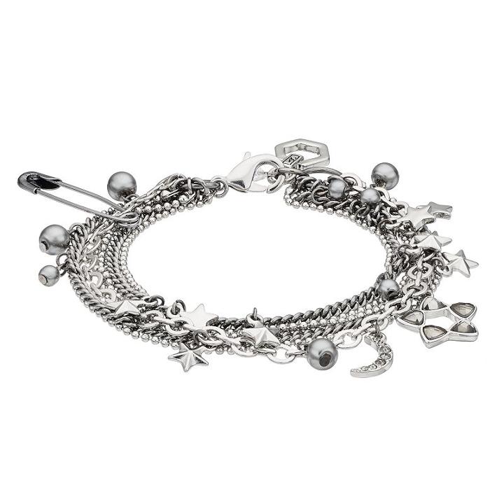 Simply Vera Vera Wang Safety Pin, Crescent & Star Charm Multi Strand Bracelet, Women's, Black