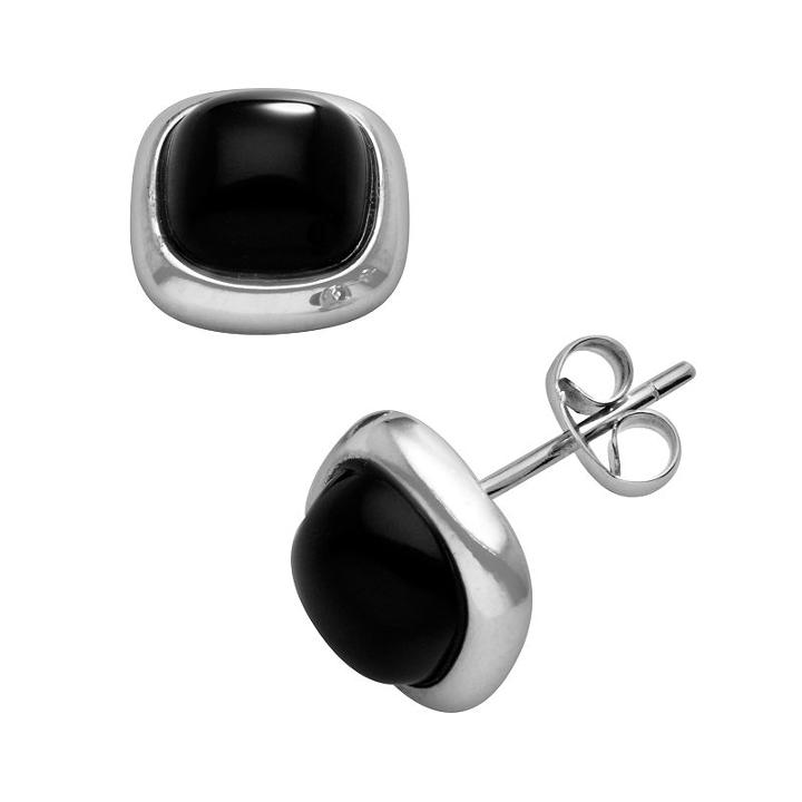 Sterling Silver Onyx Stud Earrings, Women's, Black