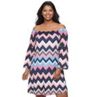 Juniors' Plus Size Wrapper Chevron Off-the-shoulder Dress, Teens, Size: 2xl, Blue Other