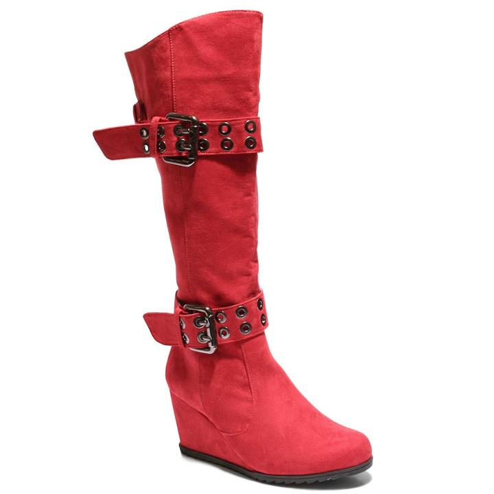 2 Lips Too Norma Women's Knee High Wedge Boots, Size: Medium (9), Red