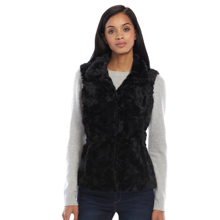 Women's Weathercast Faux-fur Vest, Size: Large, Black