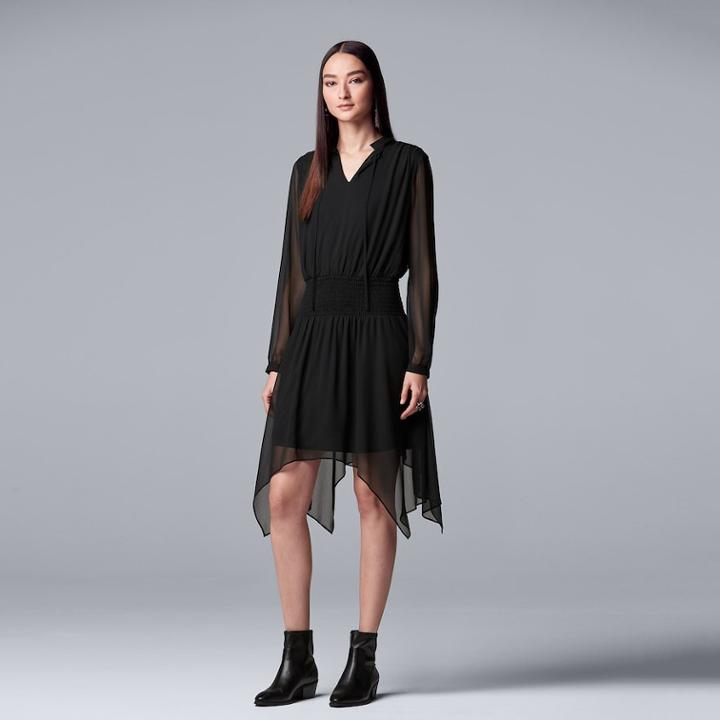 Women's Simply Vera Vera Wang Asymmetrical Hem Fit & Flare Dress, Size: Xl, Black
