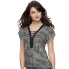 Women's Rock & Republic&reg; Lace-up French Terry Tee, Size: Xl, Dark Green