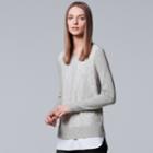 Women's Simply Vera Vera Wang Mock-layer Lace Sweater, Size: Xl, Light Grey