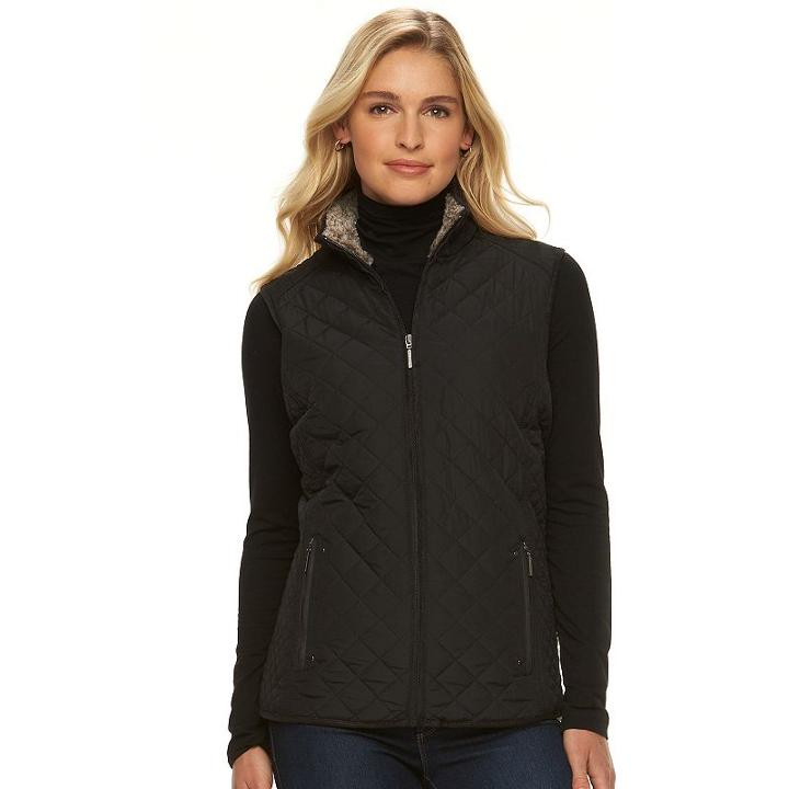 Women's Weathercast Quilted Vest, Size: Xs, Black