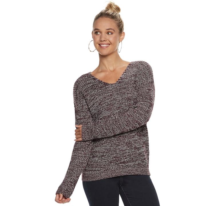 Juniors' So&reg; Lace-up Back Sweater, Teens, Size: Xl, Purple