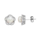 Sterling Silver Freshwater Cultured Pearl & Cubic Zirconia Flower Stud Earrings, Women's, White