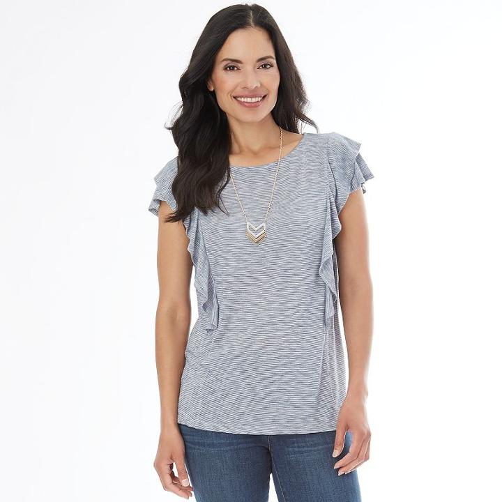 Women's Ab Studio Ruffle Necklace Top, Size: Xlrg Av/rg, Blue (navy)