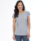 Women's Ab Studio Ruffle Necklace Top, Size: Xlrg Av/rg, Blue (navy)