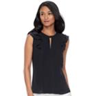 Women's Elle&trade; Pintuck Ruffle Top, Size: Small, Black