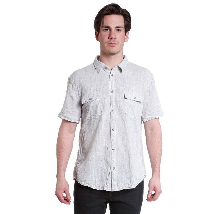 Men's Excelled Linen Button-down Shirt, Size: Xxl, Beig/green (beig/khaki)