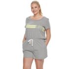 Juniors' Plus Size So&reg; Pajamas: Naptime Squad Short Sleeve Romper, Girl's, Size: 2xl, Med Grey