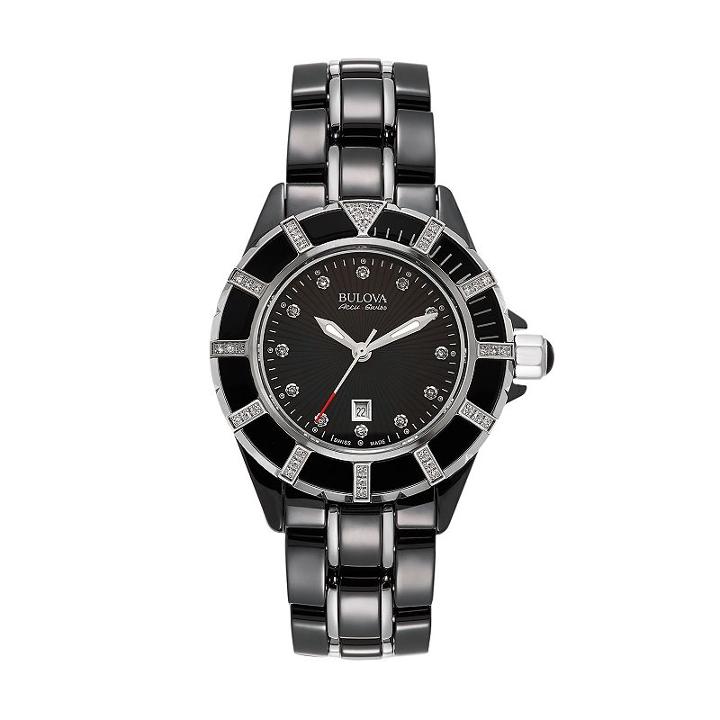 Bulova Women's Accu Swiss Diamond Stainless Steel & Ceramic Watch - 65r156, Black