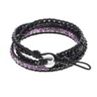 All Wrapped Up Amethyst And Crystal Bead Sterling Silver Leather Wrap Bracelet, Women's, Black