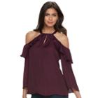 Women's Jennifer Lopez Cold-shoulder Ruffle Top, Size: Small, Drk Purple