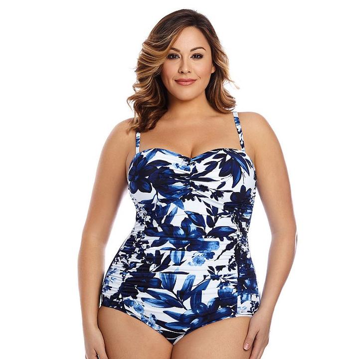 Plus Size Great Lengths Body Sculptor Floral One-piece Swimsuit, Women's, Size: 24, Blue