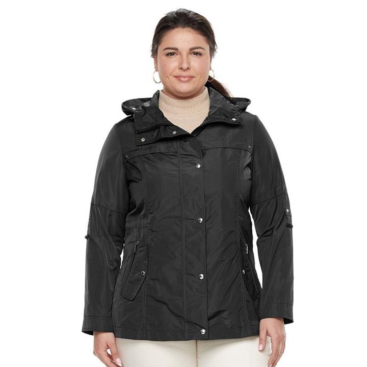 Plus Size Weathercast Hooded Anorak Rain Jacket, Women's, Size: 3xl, Black