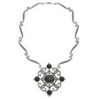 Silver Plated Black Agate & Marcasite Filigree Necklace, Women's
