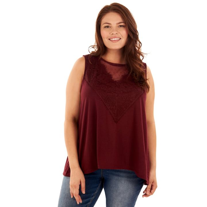 Juniors' Plus Size Wallflower Lace Dot Inset Swing Tank, Teens, Size: 1xl, Drk Orange