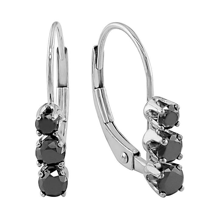 14k White Gold 1/2-ct. T.w. Black Diamond 3-stone Drop Earrings, Women's