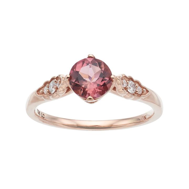 Lc Lauren Conrad 10k Rose Gold Tourmaline & 1/10 Carat T.w. Diamond Ring, Women's, Size: 6, Pink