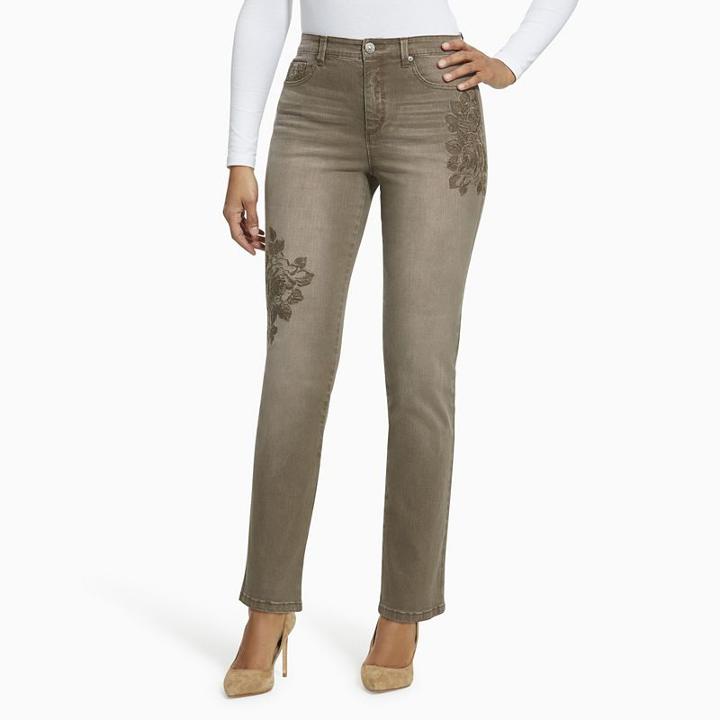 Women's Gloria Vanderbilt Amanda High-rise Embellished Jeans, Size: 12 Avg/reg, Med Brown