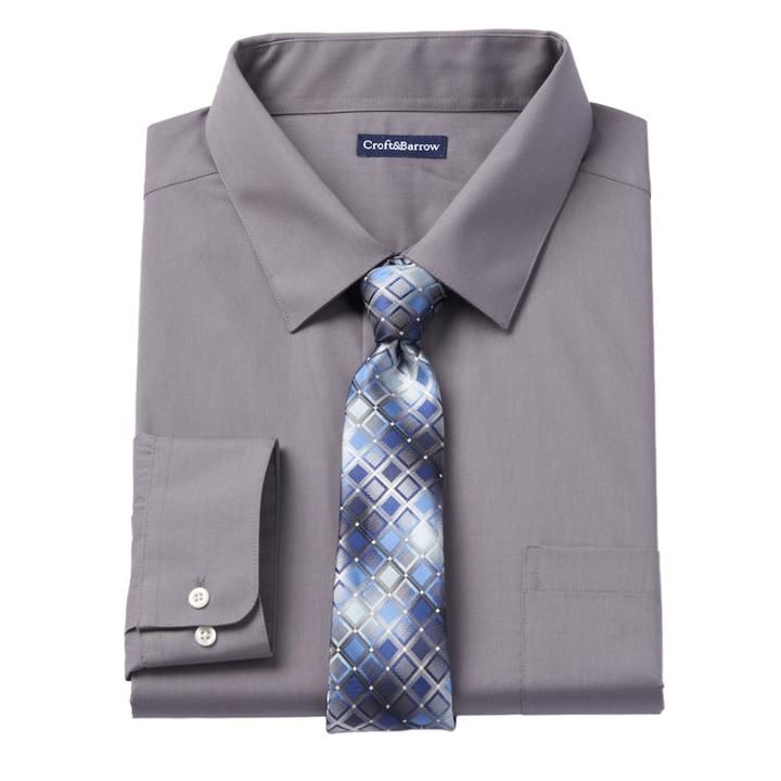 Big & Tall Croft & Barrow&reg; Classic-fit Striped Dress Shirt And Patterned Tie Boxed Set, Men's, Size: 17 36/7t, Med Grey