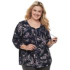 Plus Size Sonoma Goods For Life&trade; Printed Pintuck Peasant Top, Women's, Size: 2xl, Blue (navy)