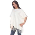 Women's White Mark Button Fringe Poncho