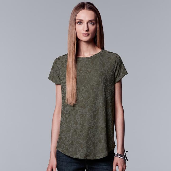 Petite Simply Vera Vera Wang Jacquard Tee, Women's, Size: M Petite, Dark Green