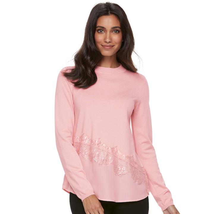 Women's Elle&trade; Asymmetrical Mixed-media Sweater, Size: Medium, Brt Pink