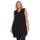 Plus Size Design 365 Lace-up High-low Hem Tunic, Women's, Size: 1xl, Black