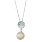 Sterling Silver Blue Topaz & Freshwater Cultured Pearl Pendant, Women's, Size: 18
