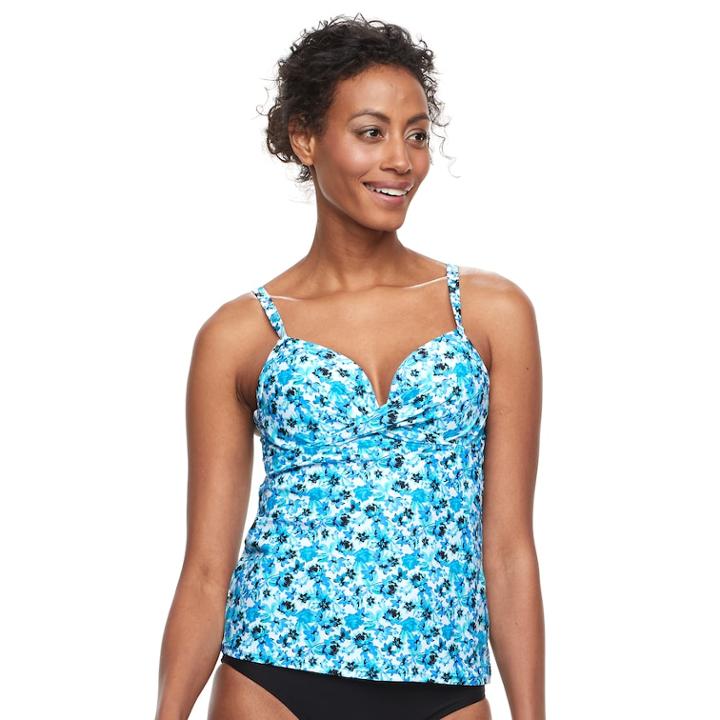 Women's Croft & Barrow&reg; Twisted Push-up Tankini Top, Size: 8, Med Blue