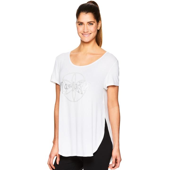 Women's Gaiam Namaste Graphic Short Sleeve Top, Size: Medium, Grey (charcoal)