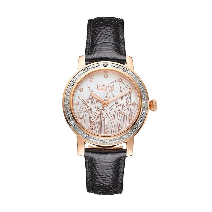 Burgi Women's Reed Crystal Leather Watch, Black